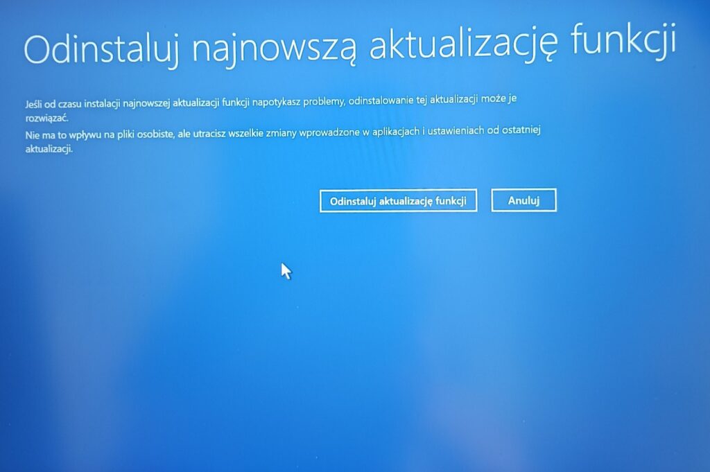 Odinstaluj aktualizację funkcji